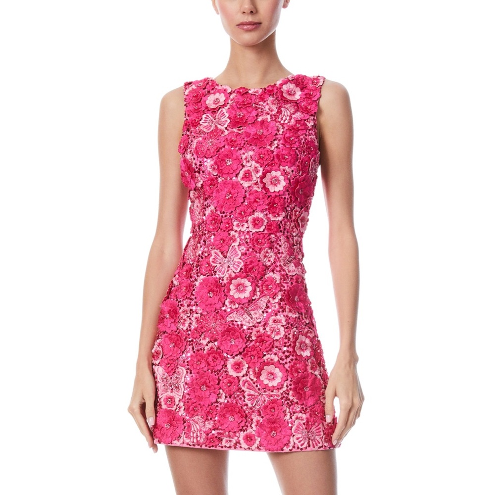 Alice + Olivia Lindsey Floral Embellished Pink Mini Gown Dress - Picture 9 of 16